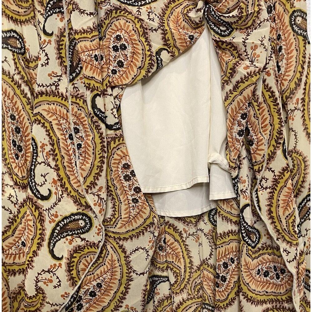 Paisley‎ Ruffle Midi Dress Womens S Sheer Pleated Regency Retro 70s Cottagecore - Picture 6 of 12